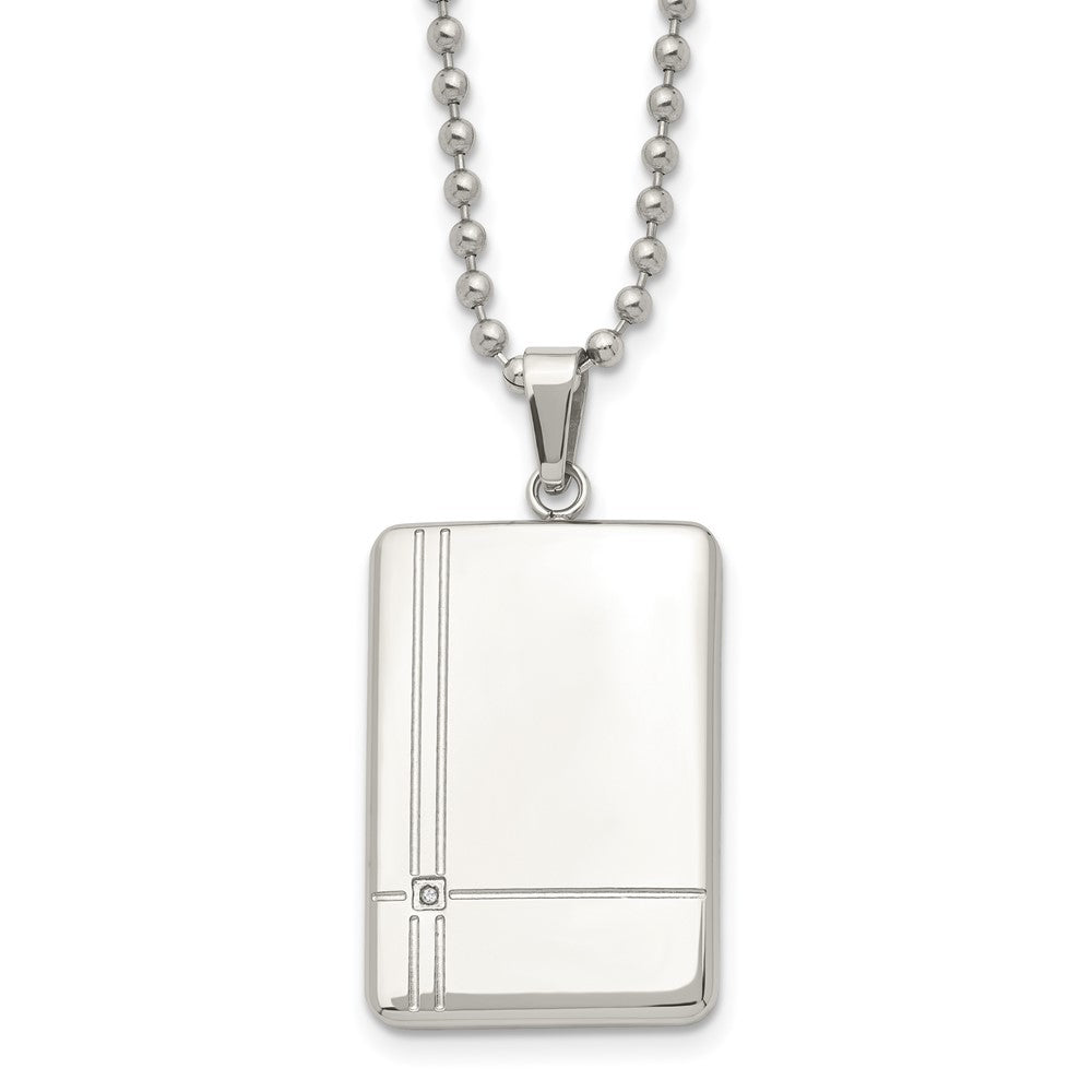 Stainless Steel Polished with CZ 22in Dog Tag Necklace