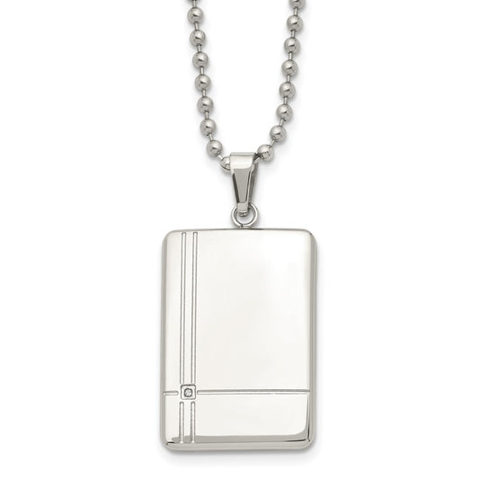 Stainless Steel Polished with CZ 22in Dog Tag Necklace