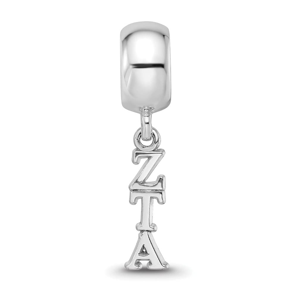 Sterling Silver Rhodium-plated LogoArt Zeta Tau Alpha Vertical Letters Bead QZTA005BD1-SS