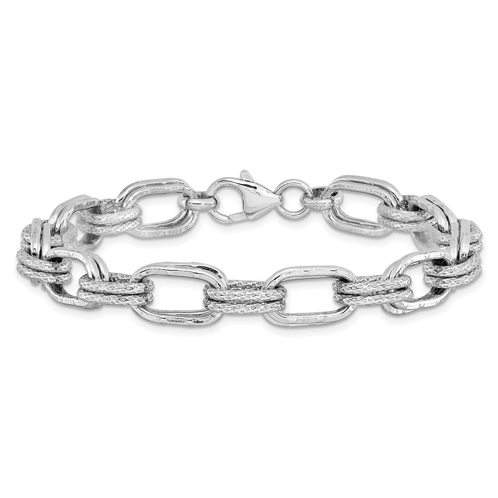Sterling Silver Rhodium-plated Polished and Textured Link Bracelet 7.5  inches