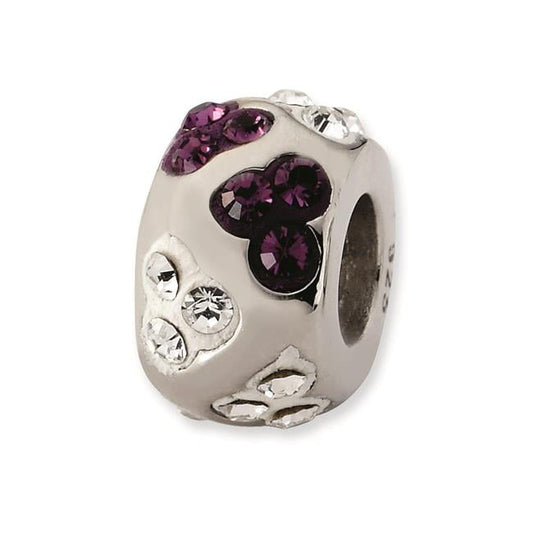 Sterling Silver White & Purple Crystal Bead