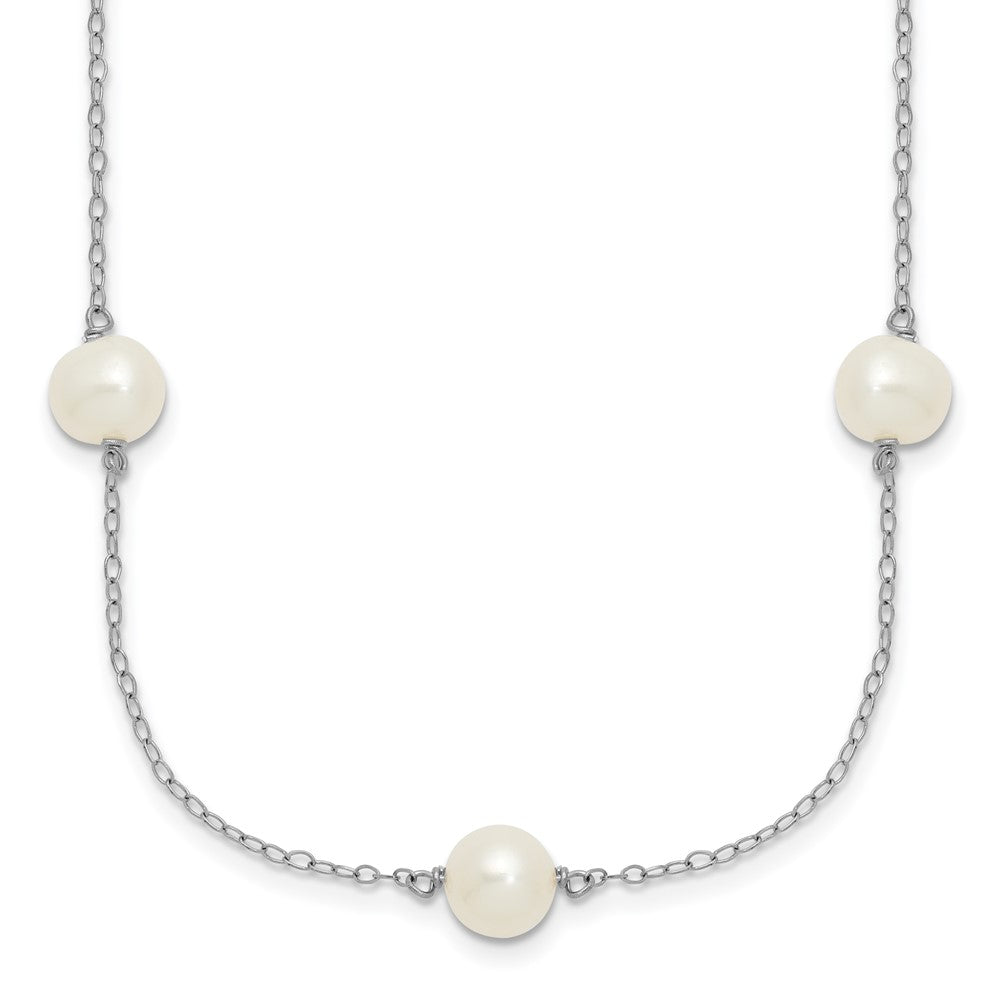 Sterling Silver Rhodium-plated 7-8mm White Near-Round Freshwater Cultured Pearl 7-Station 17 inch with 2 inch Extension Necklace 17 Inches