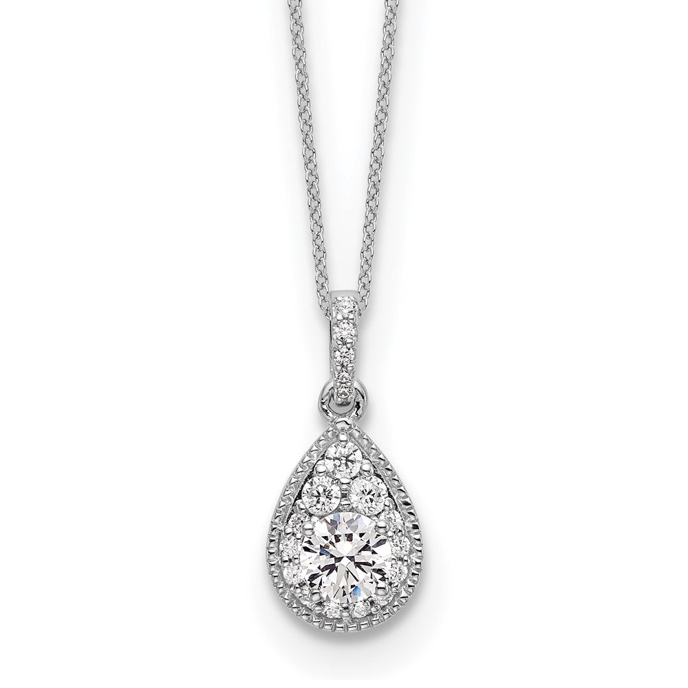 10k White Gold 1/2 carat Lab Grown Diamond VS/SI+ G+ Complete 18 inch Teardrop Halo Pendant Necklace