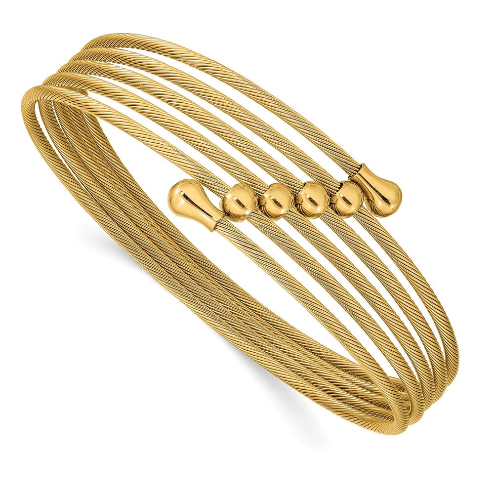 Stainless Steel Polished Yellow IP-plated Flexible Coil Bangle 7 inches