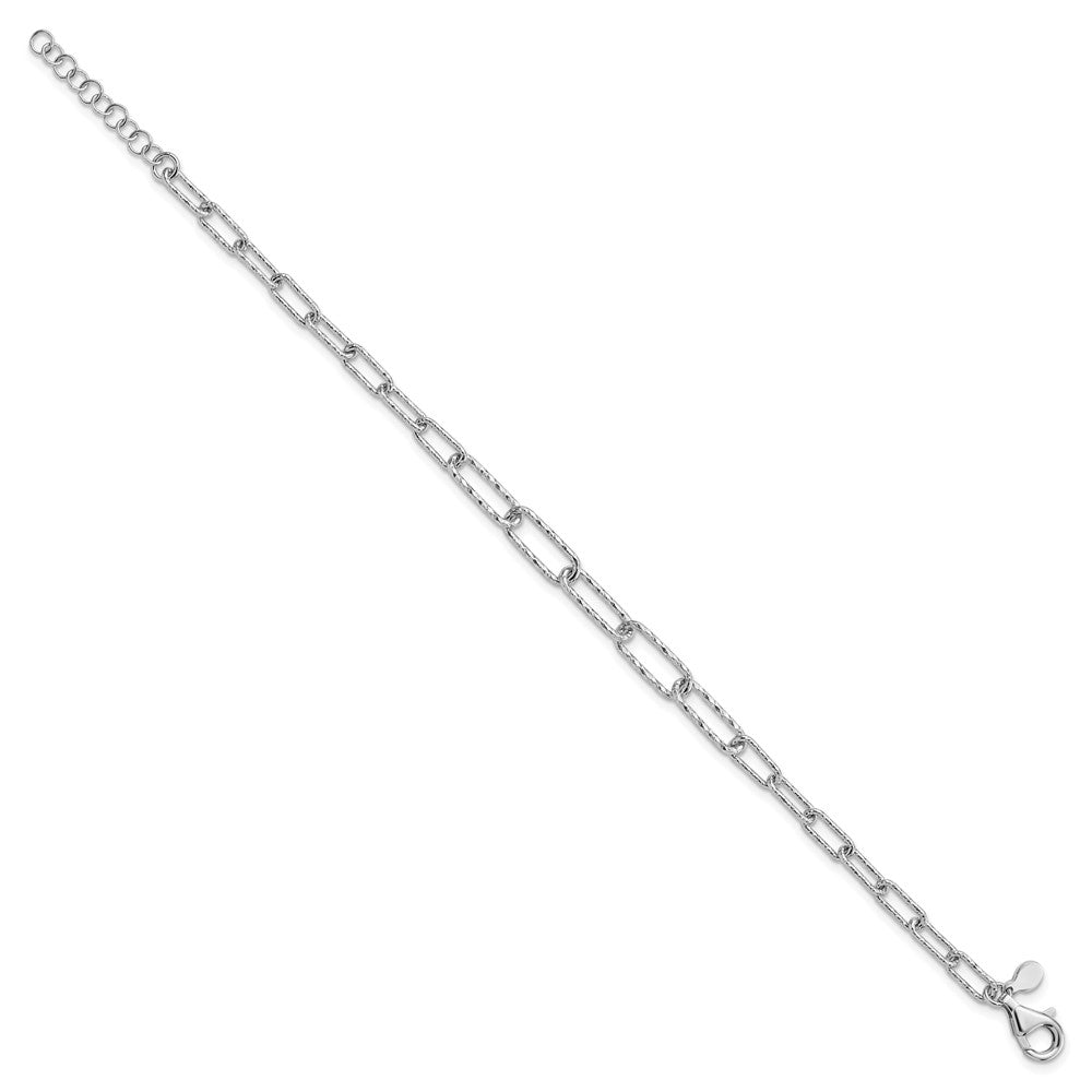 Sterling Silver RH-plated Dia-cut Link w/1in ext. Bracelet 8  inches