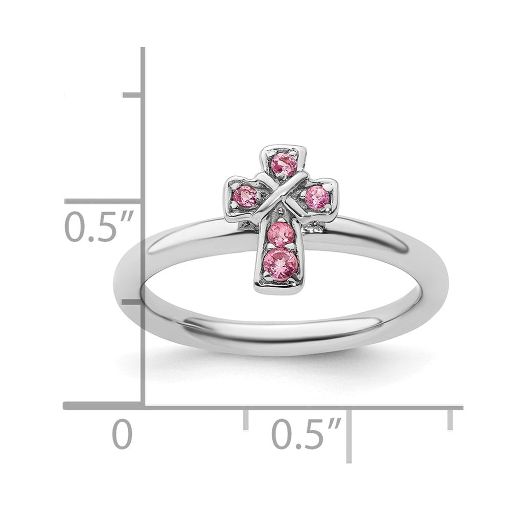 Sterling Silver Stackable Expressions Rhodium Pink Tourmaline Cross Ring Size -9