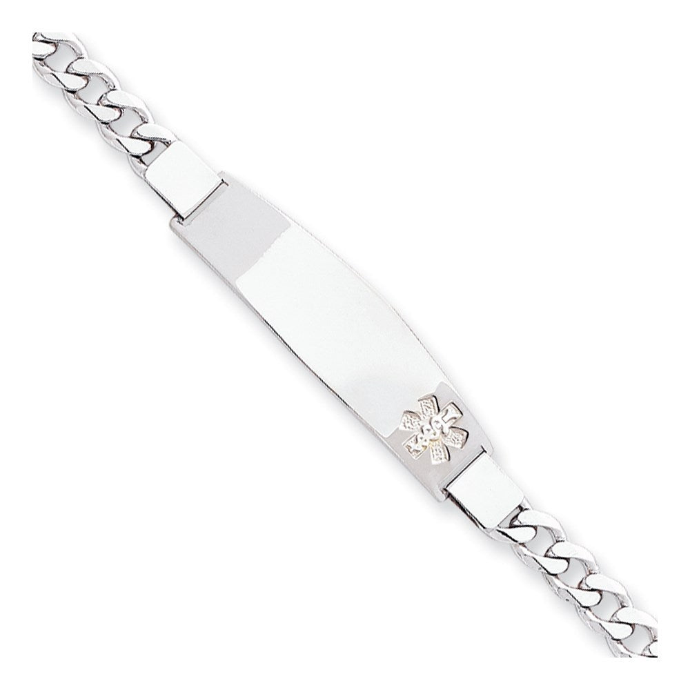 Sterling Silver Rhod-plated Non-enameled Medical ID Curb Link Bracelet