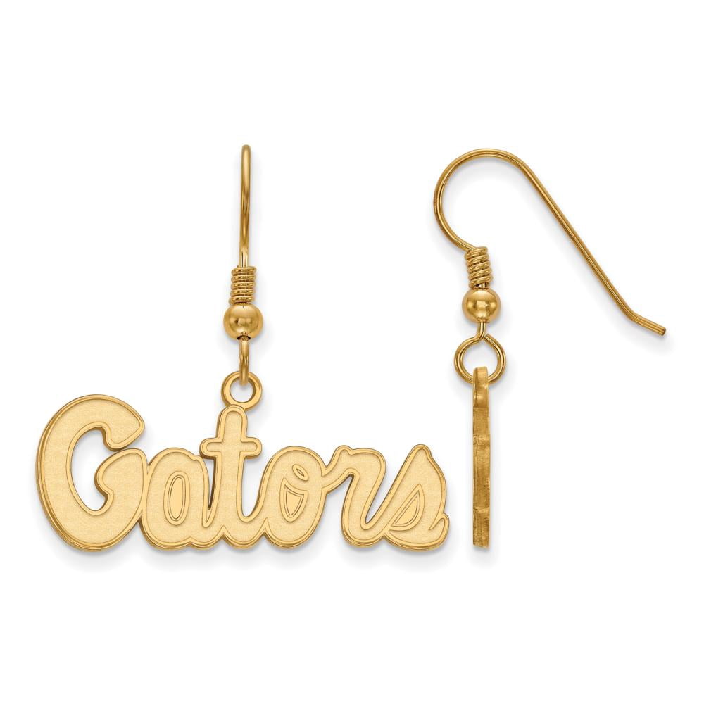 Sterling Silver Gold-plated LogoArt University of Florida Gators Script Small Dangle Wire Earrings Q-GP048UFL