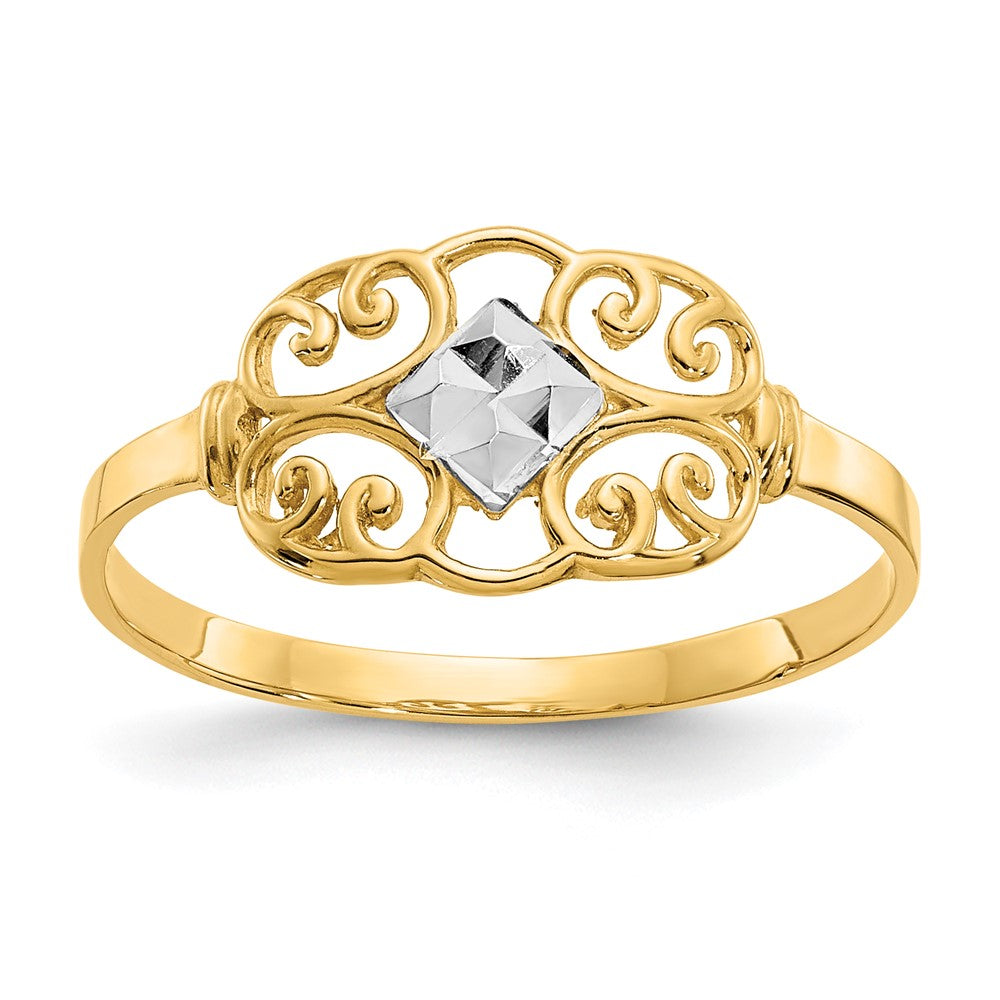 14K w/Rhodium Filigree Ring Size 7
