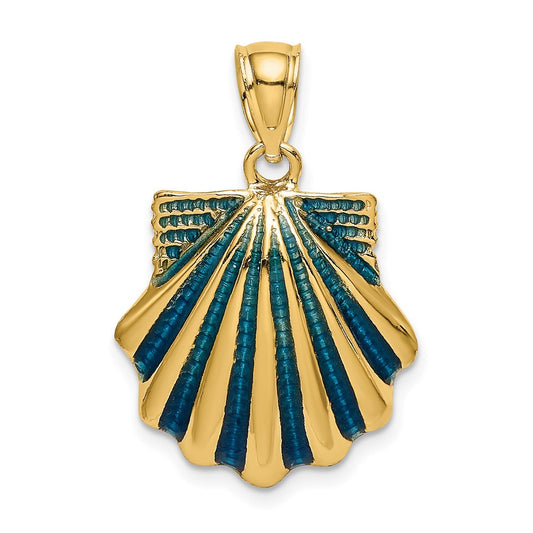 14K Blue Enamel Scallop Shell Charm