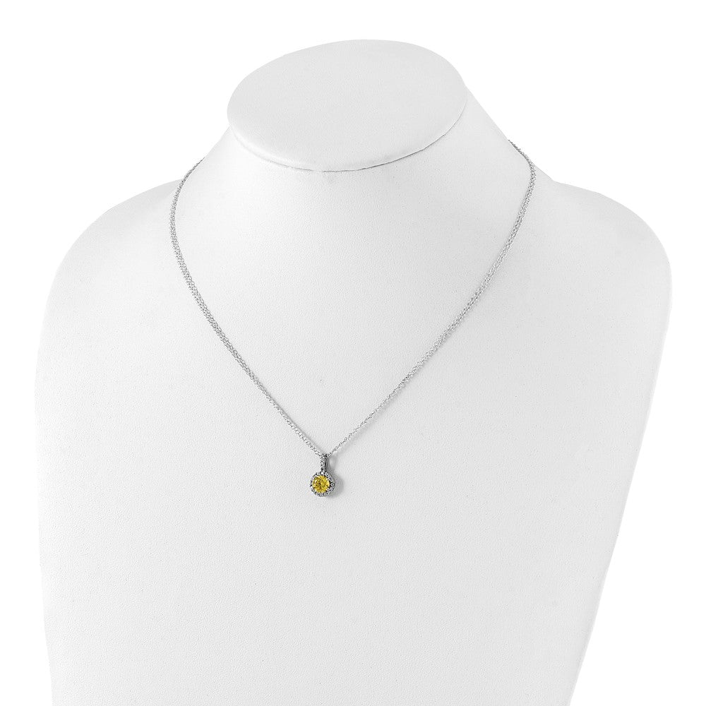 Sterling Silver Rhodium-plated Diamonore Yellow and White Halo Necklace