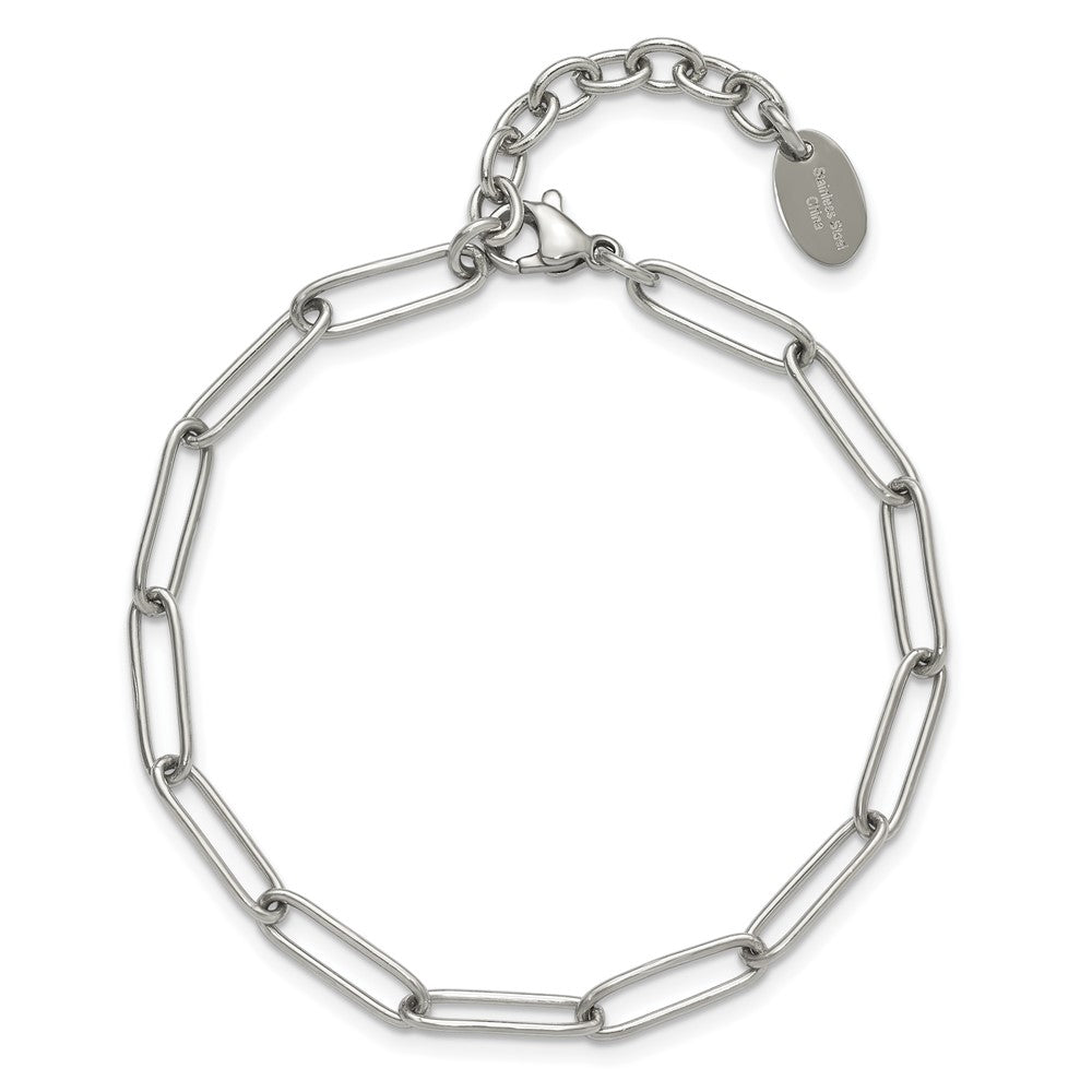 Stainless Steel Polished Open Link Paperclip 7in w/1.25in ext Bracelet 7 inches