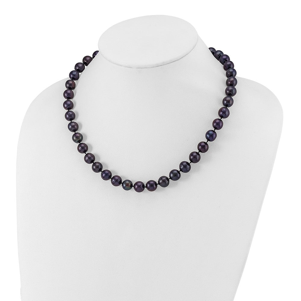 Sterling Silver Rhodium-plated 10-11mm Black Near-Round Freshwater Cultured Pearl 18 inch Necklace 18 Inches