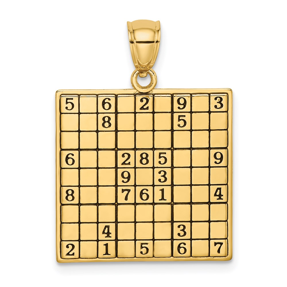 14K Polished Antiqued Sudoku Game Board Charm