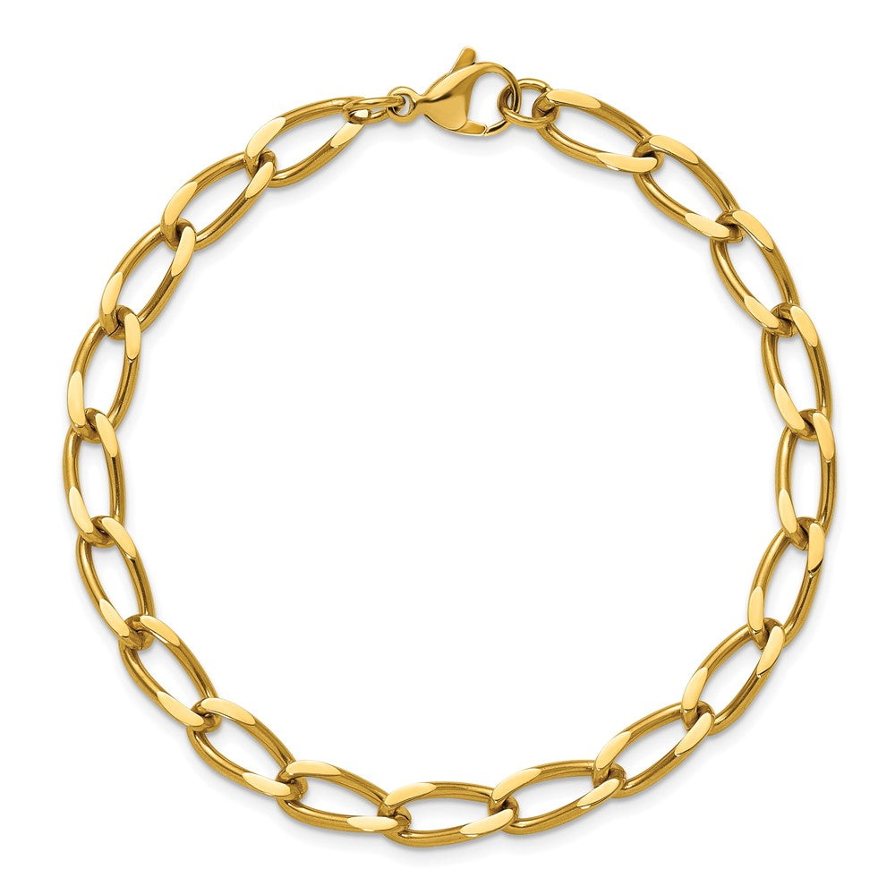 Chisel Stainless Steel Polished Yellow IP-plated 8 inch Elongated Curb Link Bracelet