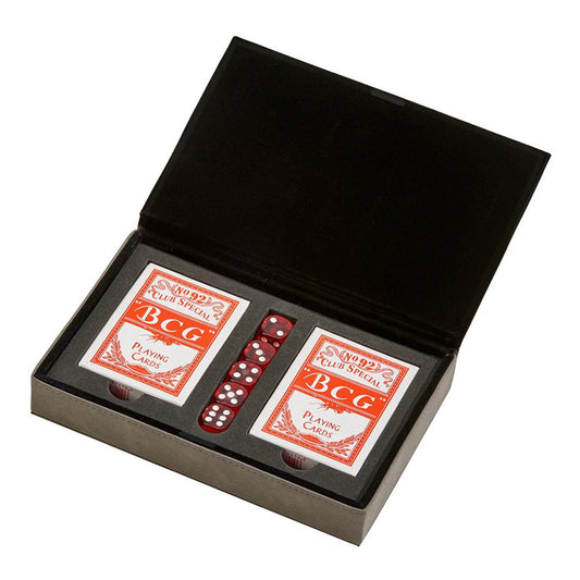 Grey Leatherette 5 Dice and 2 Card Deck Set QGM21731