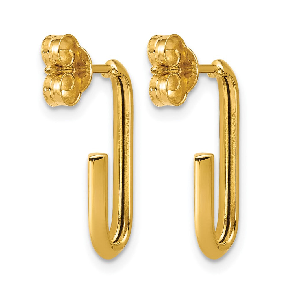 14K Gold Polished Knife Edge Oval Post J-Hoop Earrings