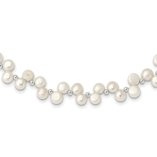 Sterling Silver FW Cultured Button Pearl 16in Necklace 16 Inches