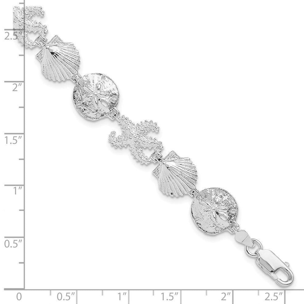 De-Ani Sterling Silver Rhodium-Plated Polished Starfish / Shell / Sand Dollar Bracelet 7.25 inches