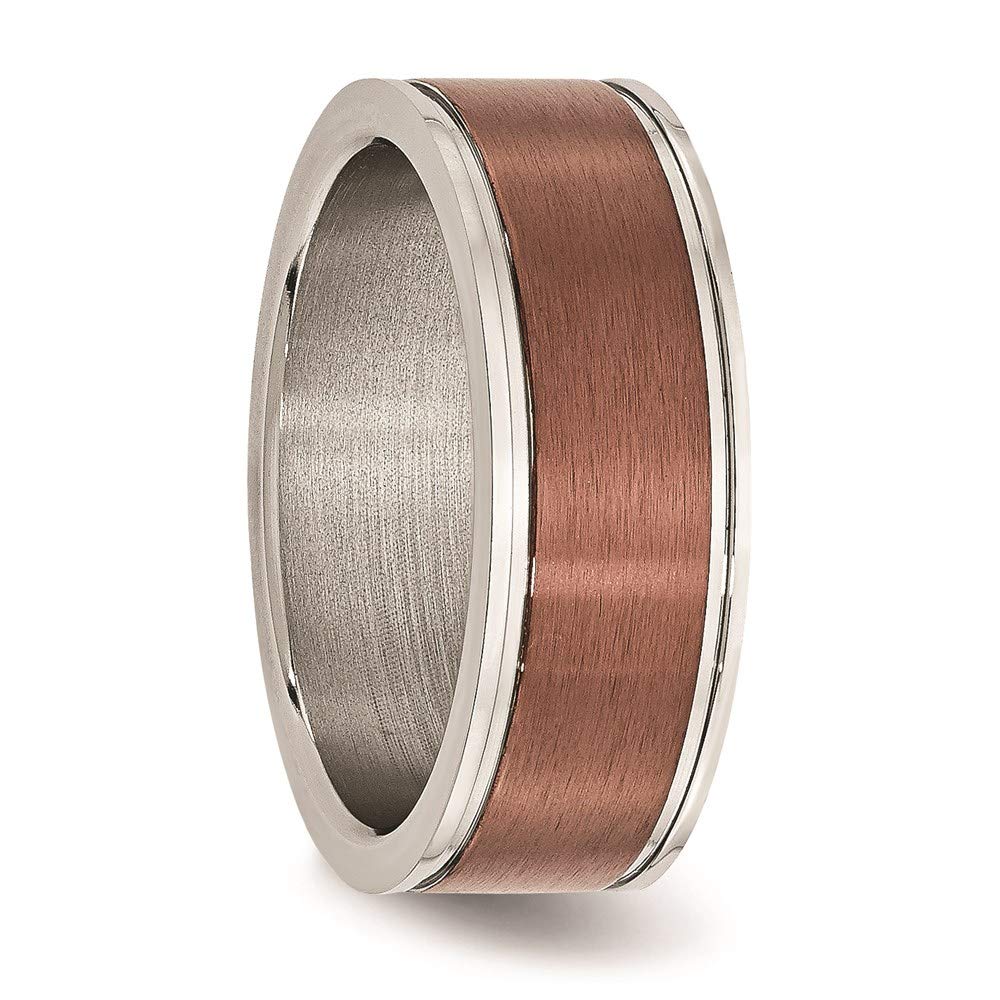 Stainless Steel Brushed and Polished Brown IP-plated 8mm Band Size - 12.5