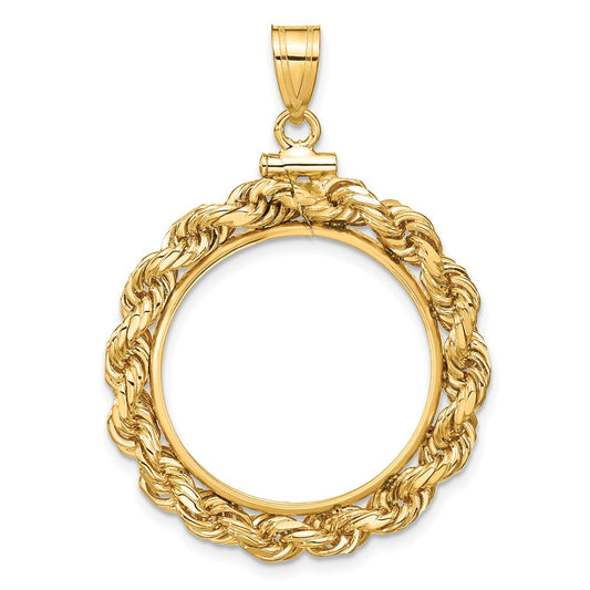Wideband Distinguished Coin Jewelry 14k Polished Rope 22.0mm x 1.9mm Screw Top Coin Bezel Pendant
