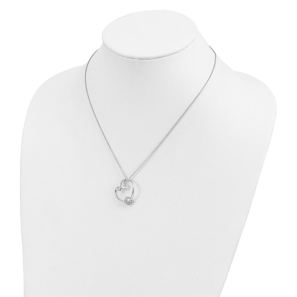 Sentimental Expressions Sterling Silver Rhodium-plated CZ Love knots 18in Heart Necklace 18 Inches