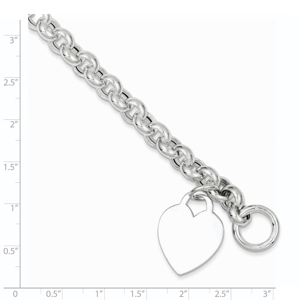 Sterling Silver Engraveable Heart Toggle Bracelet 7.5 inches