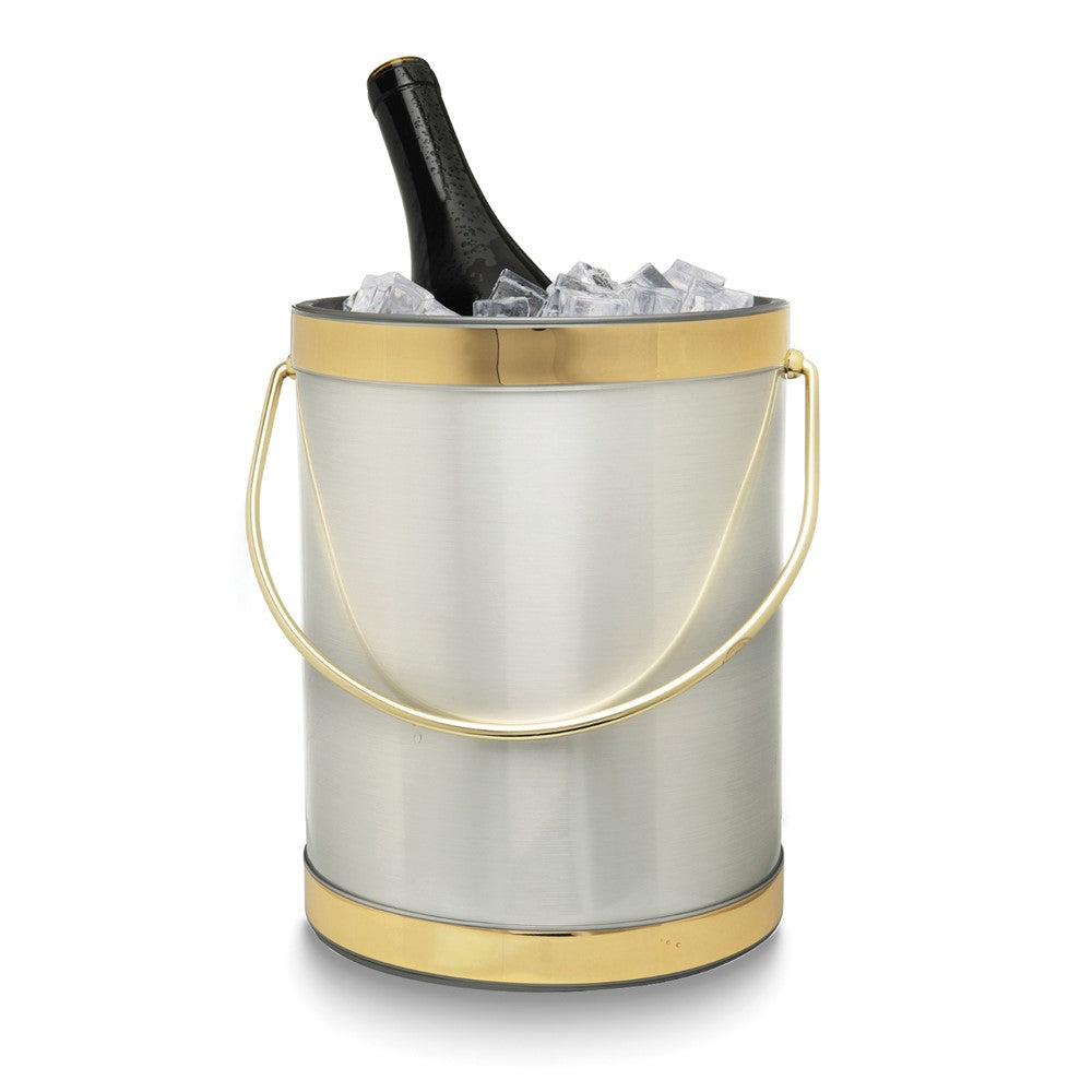 Gold with Silver Two-tone Metallic Mylar Double Wall Insulated Five Quart Ice Bucket with Stainless Steel Tongs