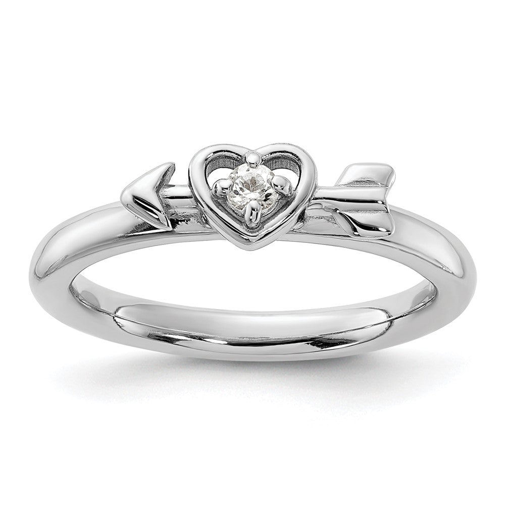 Sterling Silver Stackable Expressions Rhodium-plated White Topaz Heart with Arrow Ring Size -6