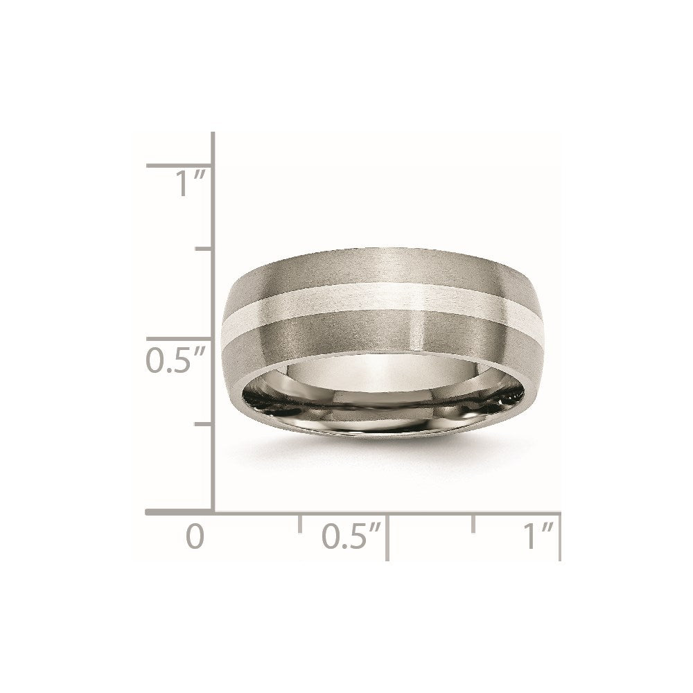 Titanium Brushed w/Sterling Silver Inlay 8mm Band Size - 6.5