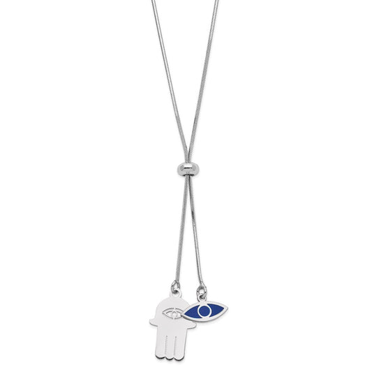 Sterling Silver Rhodium-plated Enamel Eye/Hamsa w/1.75 in ext. Necklace
