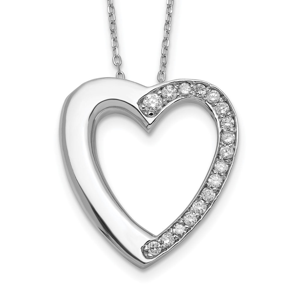 Sterling Silver Rhodium-plated CZ Heart Ash Holder 18in Necklace 18 Inches