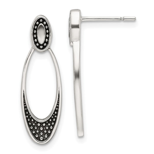 Sterling Silver Polished and Antiqued Oval Post Earrings