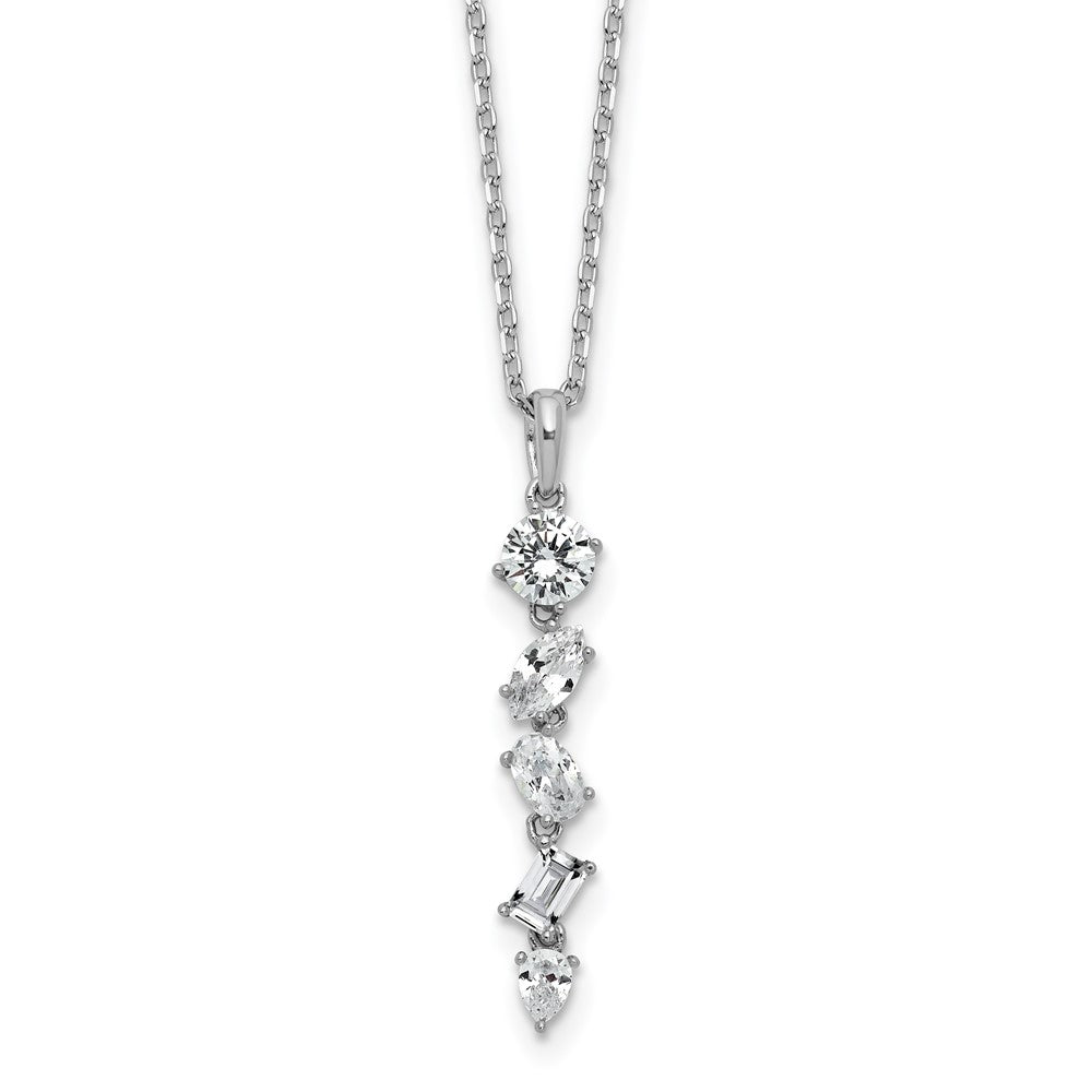 Cheryl M Sterling Silver Rhodium-plated Polished Fancy Multi-cut CZ with 2 Inch Extension Necklace 16 Inches