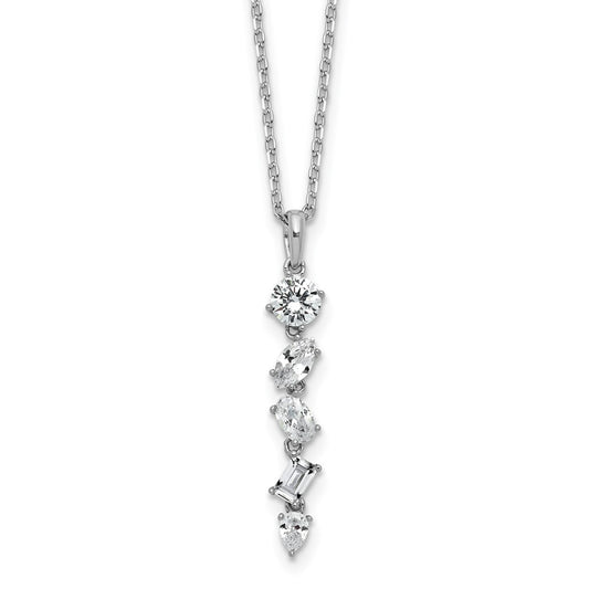 Cheryl M Sterling Silver Rhodium-plated Polished Fancy Multi-cut CZ with 2 Inch Extension Necklace 16 Inches