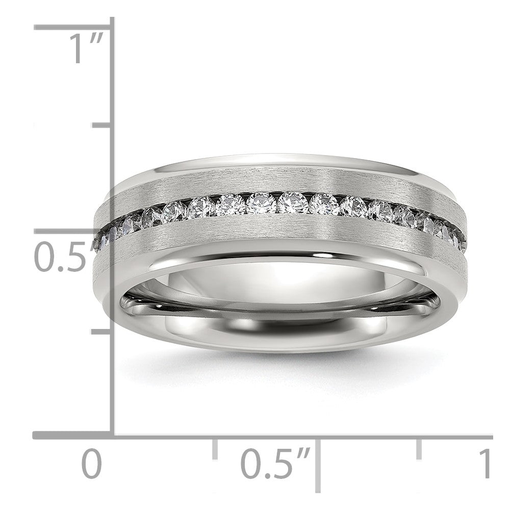 Chisel Titanium Polished with Brushed Center and CZ 7mm Band Size - 13