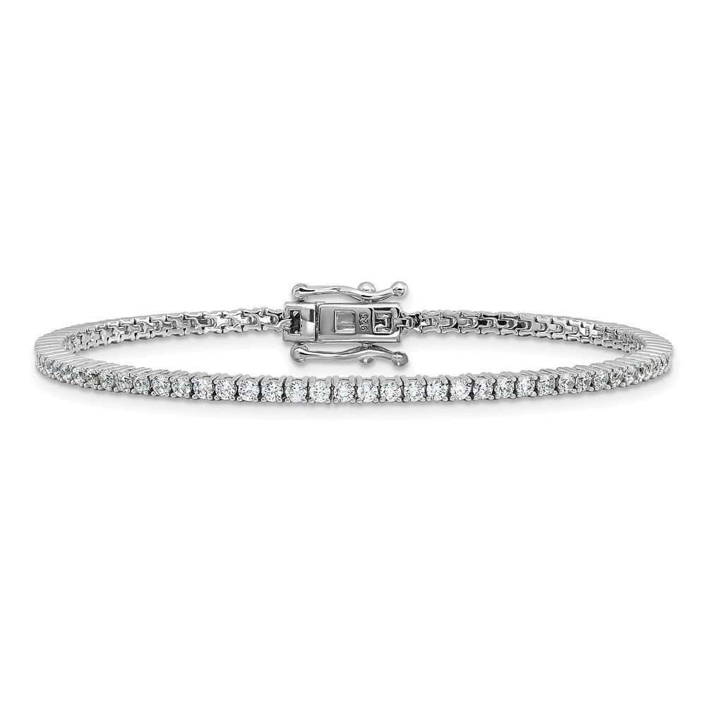Cheryl M Sterling Silver Rhodium-plated Polished CZ with Safety Clasp Tennis Bracelet 7.25 inches