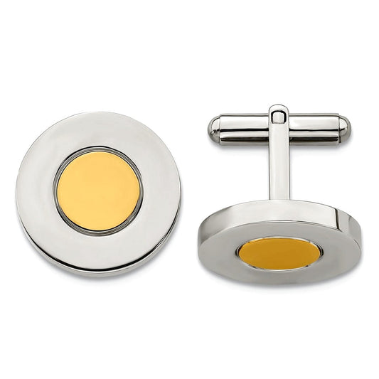 Stainless Steel Polished and Gold Ip Plated Circle Cuff Links 20x20mm Wide-Cuff Link for Men