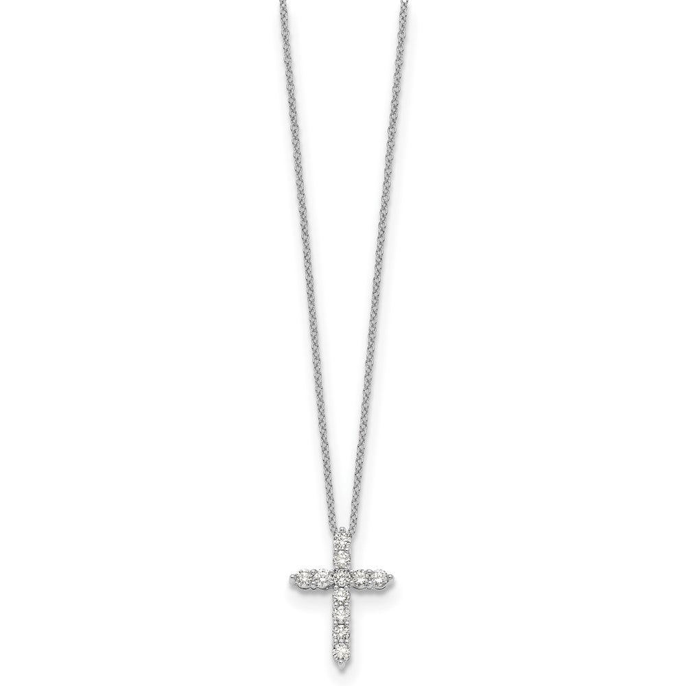 14k White Gold Diamond Cross 18 inch Necklace
