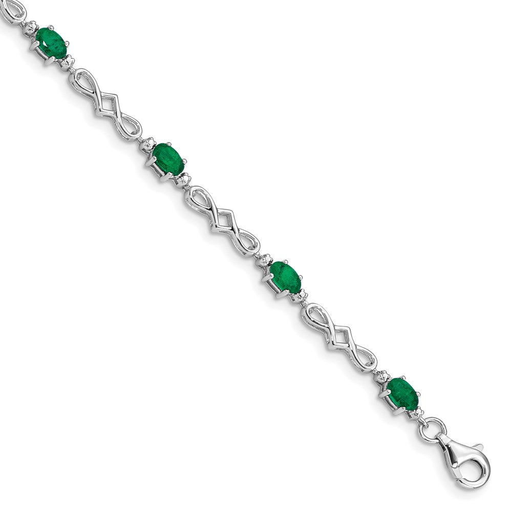 Sterling Silver Rhodium-plated Emerald and Diamond Bracelet 7 inches