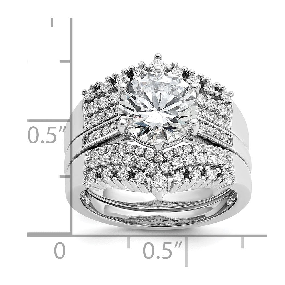 Cheryl M Sterling Silver Rhodium-plated Polished Fancy CZ with Two 3-Row Bands Ring Set