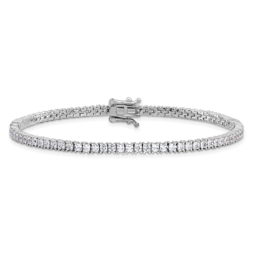 Sterling Silver Rhodium-plated 3mm Princess Cut CZ 7.75in Tennis Bracelet 8 inches