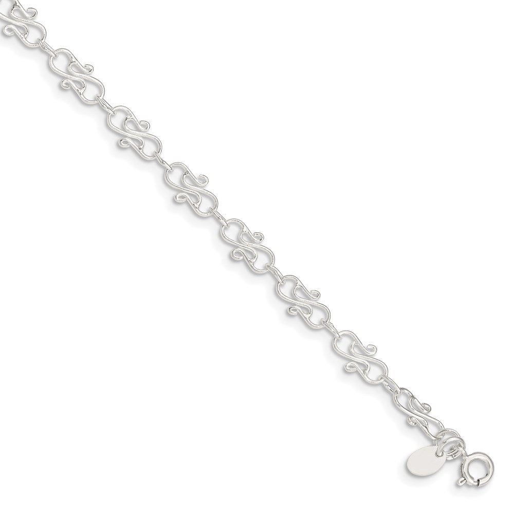 Sterling Silver 10inch Fancy Polished Anklet 10 inches