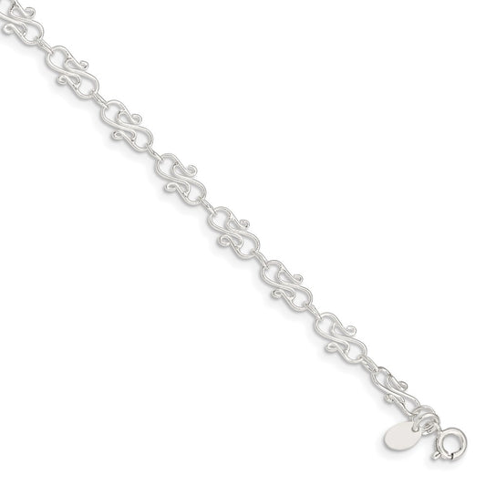 Sterling Silver 10inch Fancy Polished Anklet 10 inches