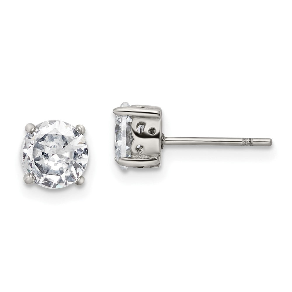Stainless Steel Polished CZ Post Earrings