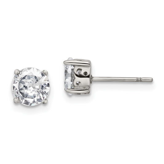 Stainless Steel Polished CZ Post Earrings