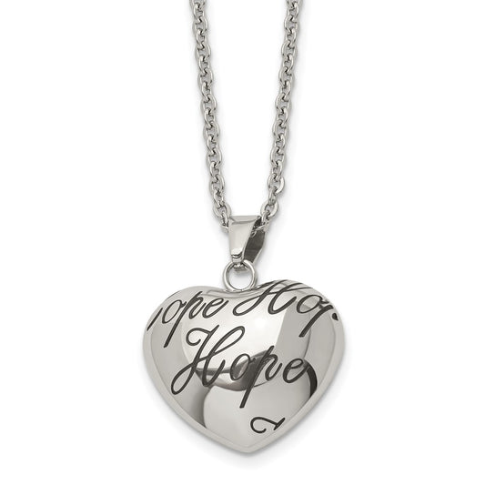 Stainless Steel Polished Enameled HOPE Hollow Heart 18in Necklace