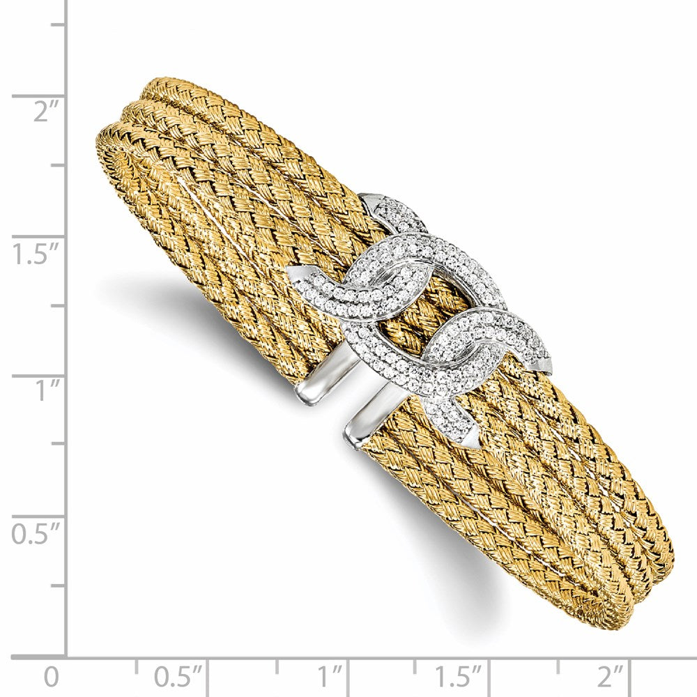Sterling Silver Rhodium-plated and Gold-plated CZ Woven Cuff 6.75  inches