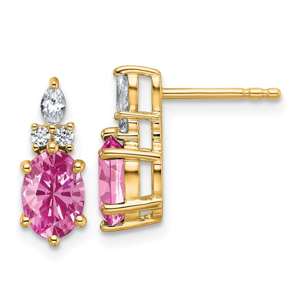 14K Polish Diamond & Lab Created Pink Sapphire Twist Post Earrings