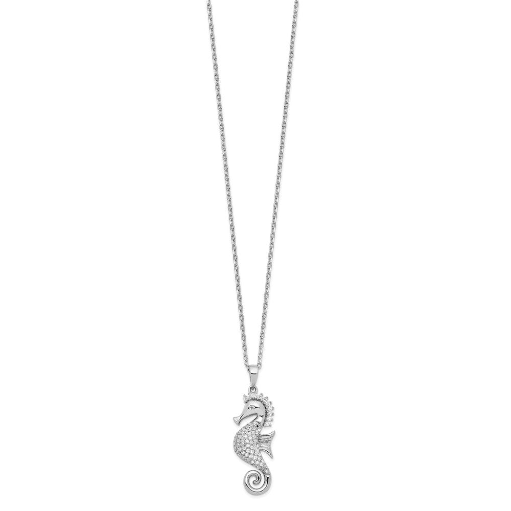 Cheryl M Sterling Silver Rhodium-plated Brilliant-cut CZ Seahorse 16 Inch Necklace with 2 Inch Extender 16 Inches